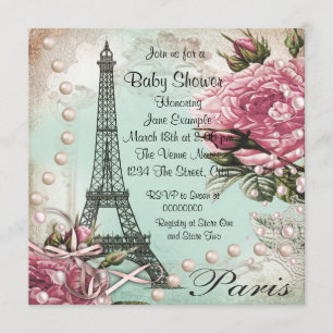 Vintage Pink Paris Baby Shower Invitations