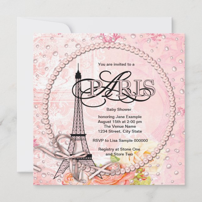 Vintage Pink Paris Baby Shower Invitations (Front)