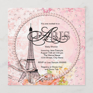 Vintage Pink Paris Baby Shower Invitations