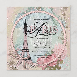 Vintage Pink Paris Baby Shower Invitations