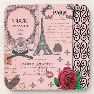 Vintage Pink Paris Collage coasters