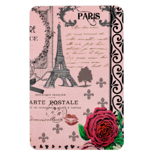 Vintage Pink Paris Collage Magnet