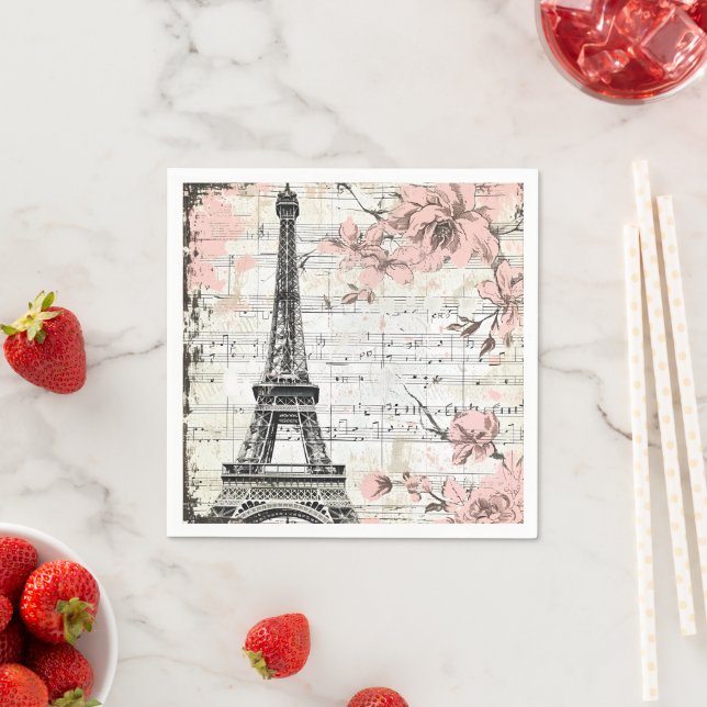 Vintage Pink Paris Pattern Napkin (Insitu)