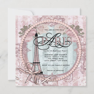 Vintage Pink Paris Sweet 16 Birthday Party Invitation