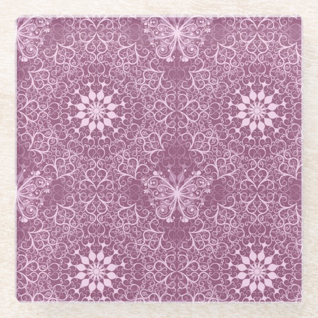 Vintage Pink Pattern Glass Coaster (Front)