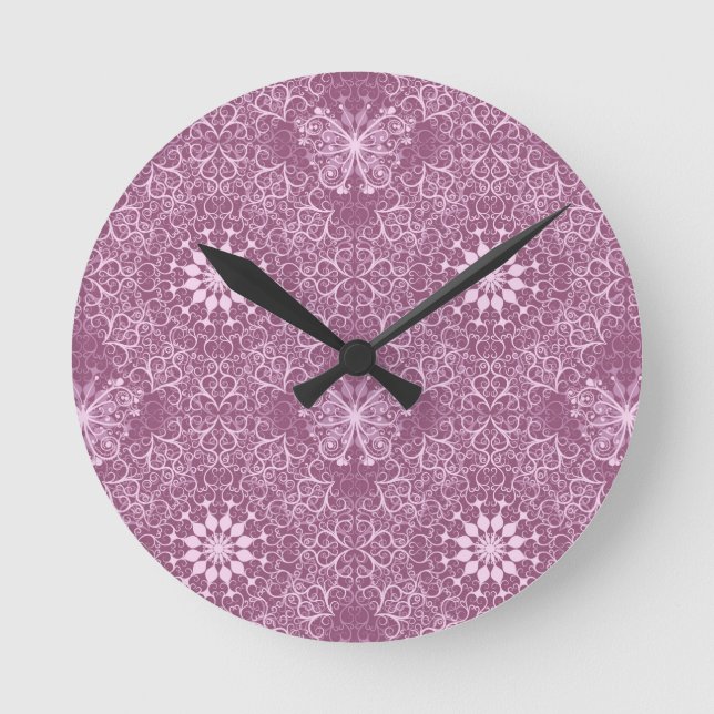 Vintage Pink Pattern Round Clock (Front)