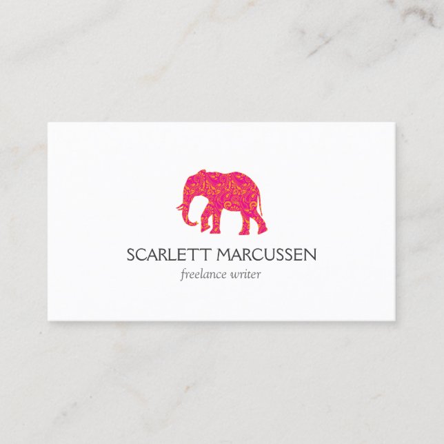 Vintage Pink Patterned Elephant Business Card (Front)