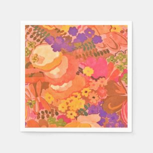Vintage Pink Peach Flowers Botanical Watercolor Napkin