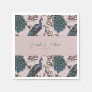 Vintage Pink Peacock Chinoiserie Pattern Napkin