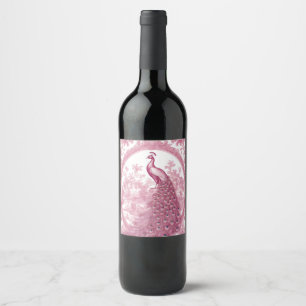 Vintage pink peacock wine label