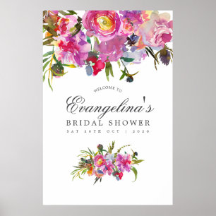 Vintage Pink Peonies Bridal Shower Welcome Poster