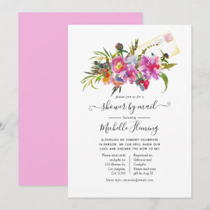 Vintage Pink Peonies Floral Baby Shower by Mail Invitation