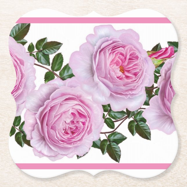 Vintage Pink Peonies Paper Coaster (Front)
