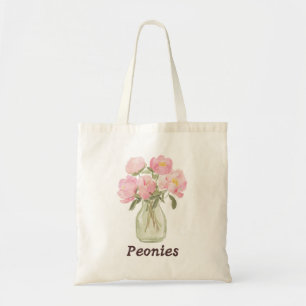Vintage Pink Peonies Watercolor Art - Botanical Tote Bag
