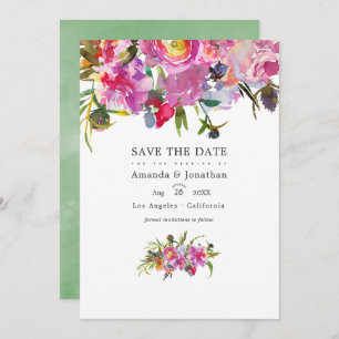 Vintage Pink Peonies Watercolor Wedding Photo Save The Date