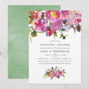 Vintage Pink Peonies Watercolor Wedding Shower Invitation
