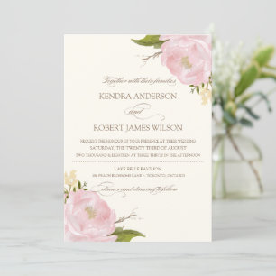 Vintage Pink Peonies Wedding Invitation II