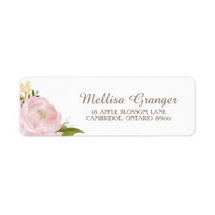 Vintage Pink Peonies Wedding Return Address Label
