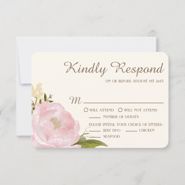 Vintage Pink Peonies Wedding RSVP Card II (Front)