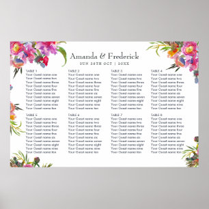 Vintage Pink Peonies Wedding Seating Chart