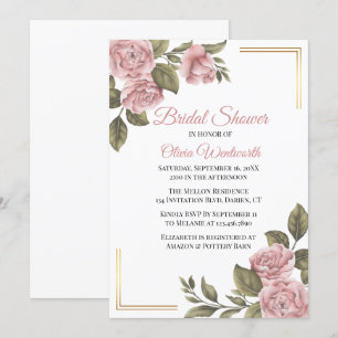Vintage Pink Peony Elegant Floral Bridal Shower Invitation