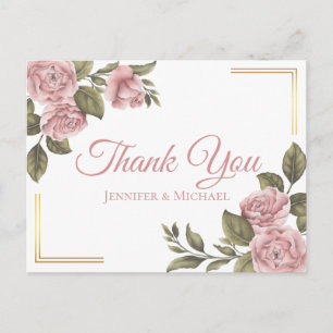 Vintage Pink Peony Elegant Wedding Thank You Postcard