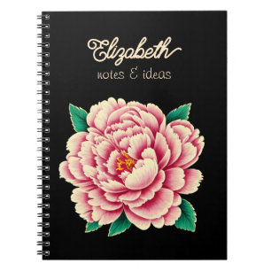 Vintage Pink Peony Flower Black Happy Mother's Day Notebook