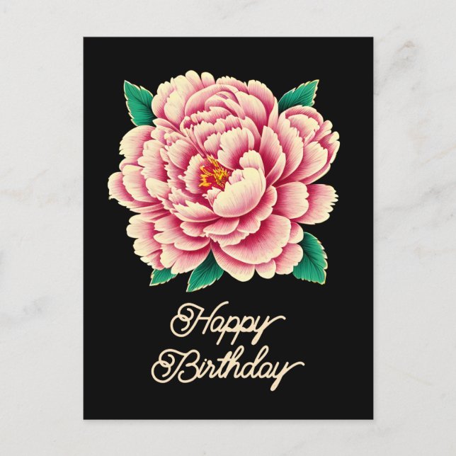 Vintage Pink Peony Flower Happy Birthday Postcard (Front)