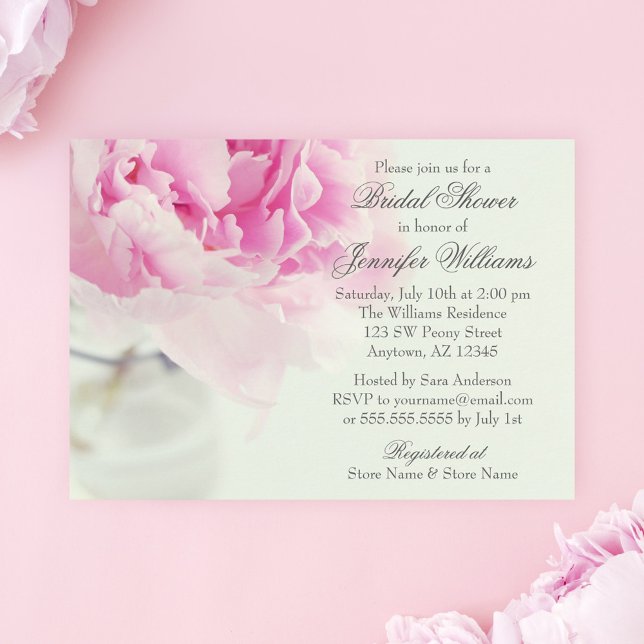 Vintage Pink Peony Mason Jar Bridal Shower Invitation (Creator Uploaded)