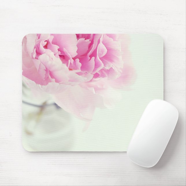 Vintage Pink Peony Mason Jar Mouse Mat (With Mouse)