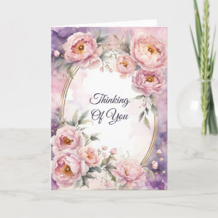 Vintage Pink Peony Oval Frame Thinking of You Card