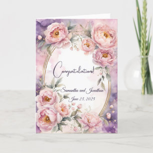 Vintage Pink Peony Oval Frame Wedding  Card