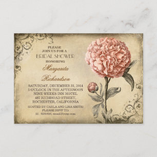 vintage pink peony rustic bridal shower invitation