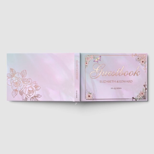 Vintage Pink Periwinkle Peony  Guest Book (Full)