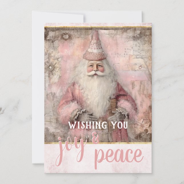 Vintage Pink Photo Christmas Holiday Card (Front)