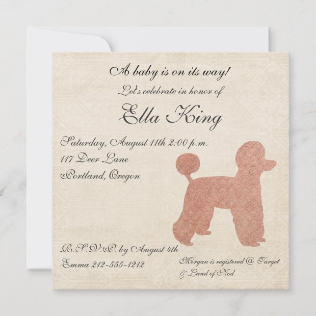 Vintage Pink Poodle Silhouette Baby Invitation (Front)