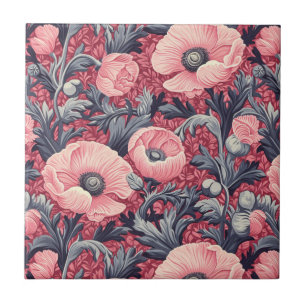 Vintage Pink Poppies Floral  Tile