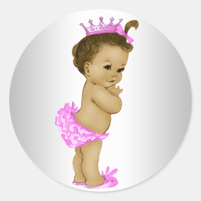 Vintage Pink Princess Baby Shower Stickers (Front)