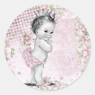 Vintage Pink Princess Baby Shower Stickers