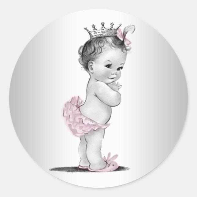 Vintage Pink Princess Baby Shower Stickers (Front)