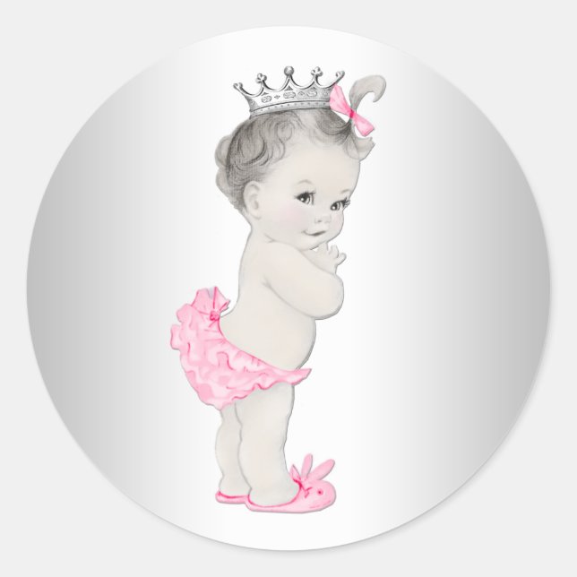 Vintage Pink Princess Baby Shower Stickers (Front)