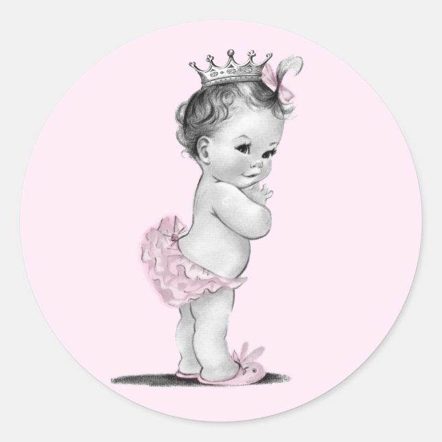Vintage Pink Princess Baby Shower Stickers (Front)