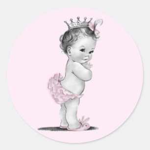 Vintage Pink Princess Baby Shower Stickers