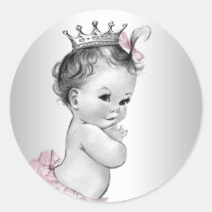 Vintage Pink Princess Baby Shower Stickers