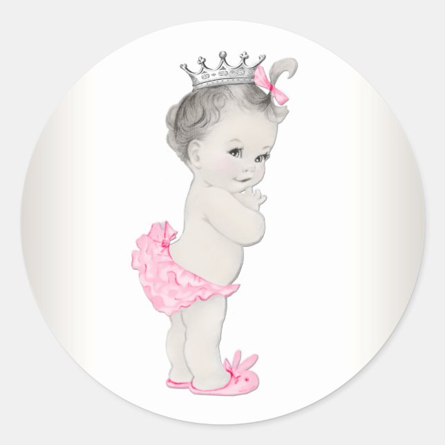 Vintage Pink Princess Baby Shower Stickers (Front)