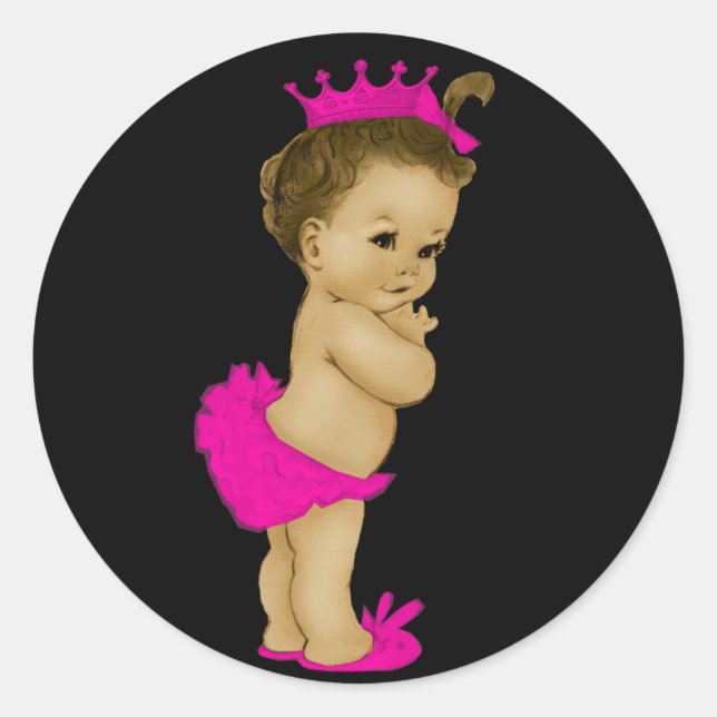 Vintage Pink Princess Baby Shower Stickers (Front)