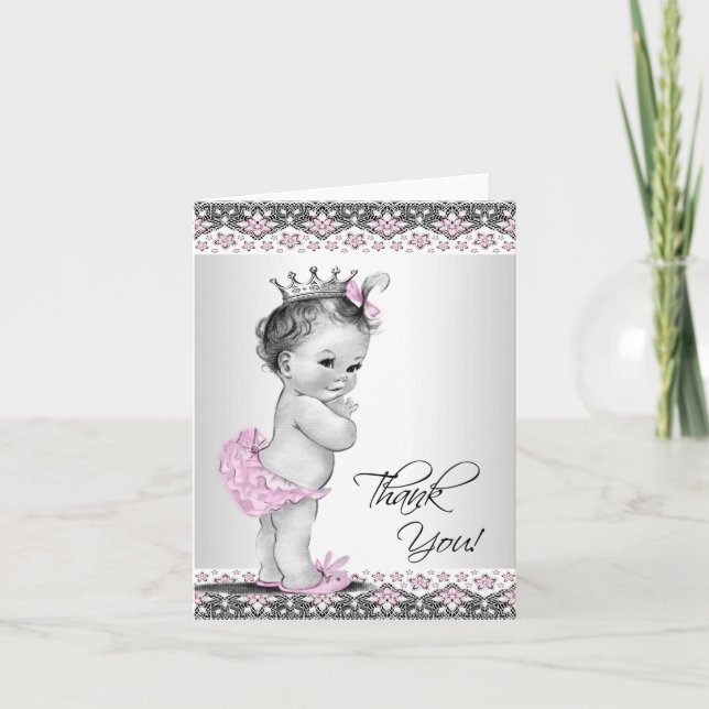 Vintage Pink Princess Baby Shower Thank You Cards (Front)