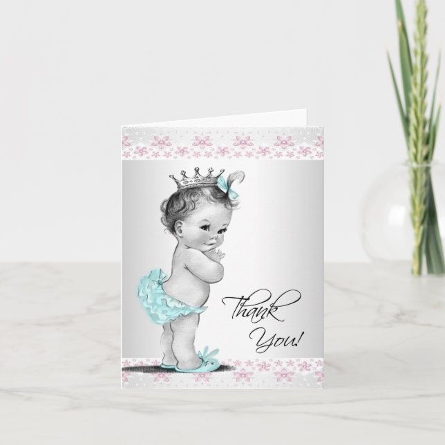Vintage Pink Princess Baby Shower Thank You Cards (Front)