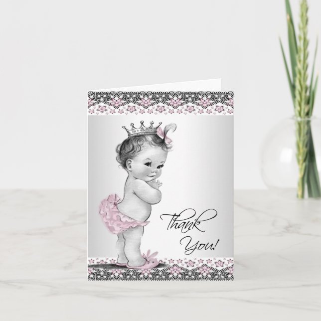 Vintage Pink Princess Baby Shower Thank You Cards (Front)