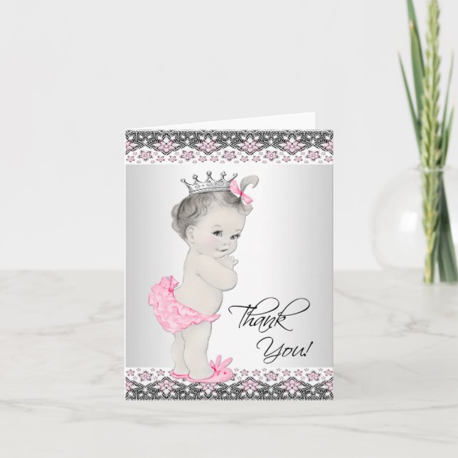 Vintage Pink Princess Baby Shower Thank You Cards (Front)